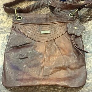 Kangol Brown Crossbody Bag with Distressed Leather and Metallic Accents